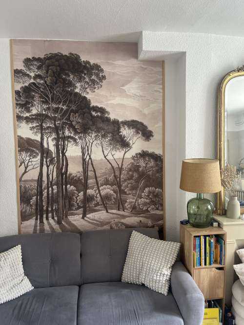 Boslandschap in de omgeving van Rome met ondergaande zon