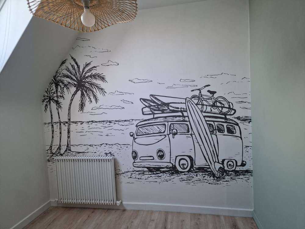 Zwart-wit getekende strand