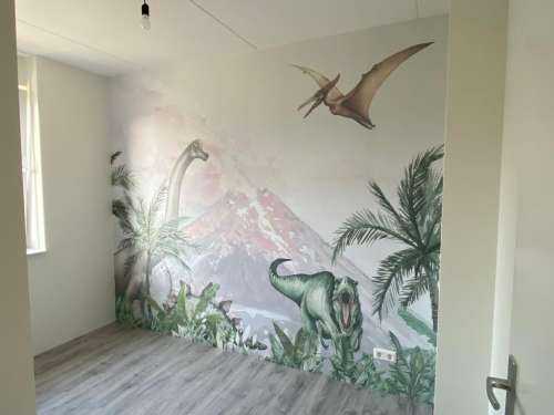 Dino's bij een vulkaan