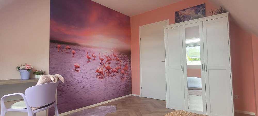 Flamingo's met zonsondergang