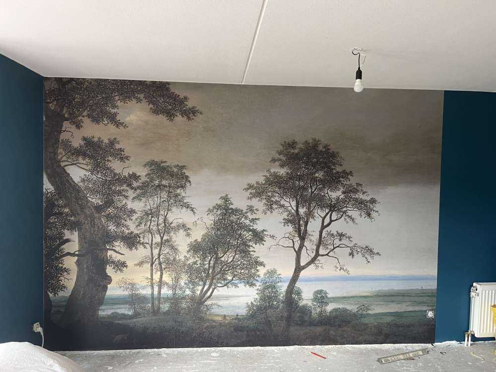Rivierlandschap gezien door bomen
