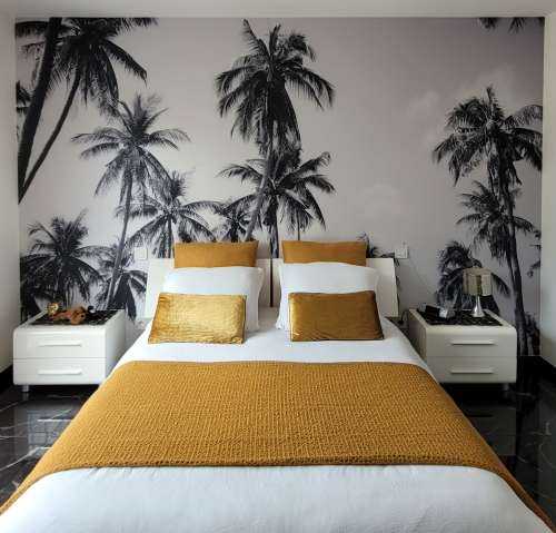 Palmbomen in zwart-wit