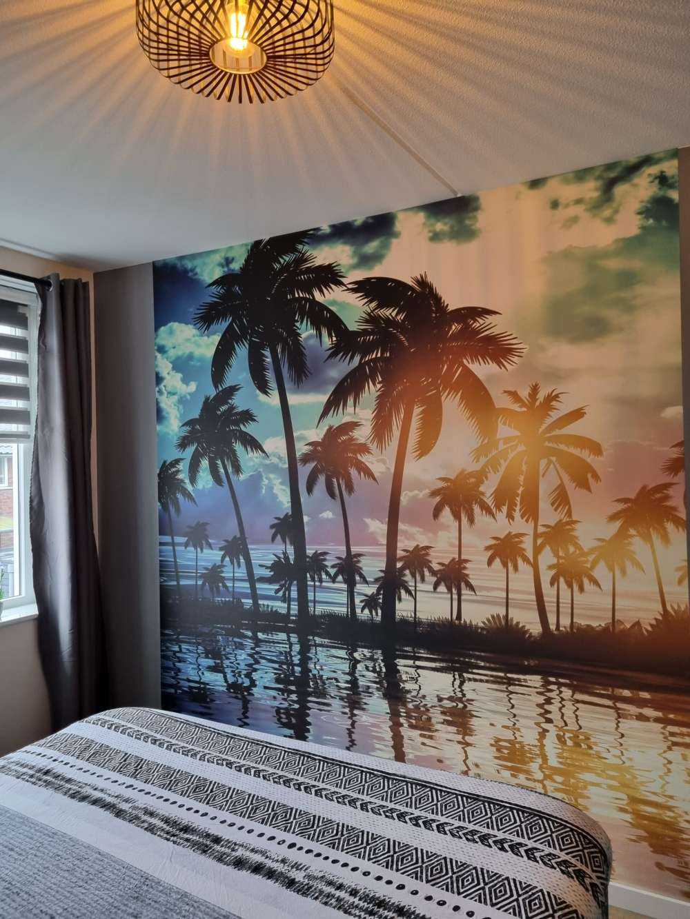 Nachtlandschap met palmbomen