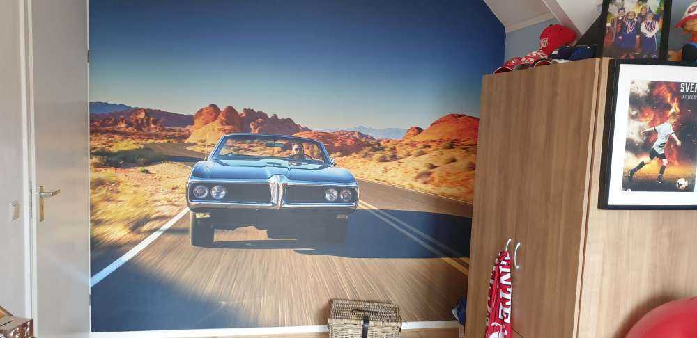 Muscle car in een Amerikaans landschap