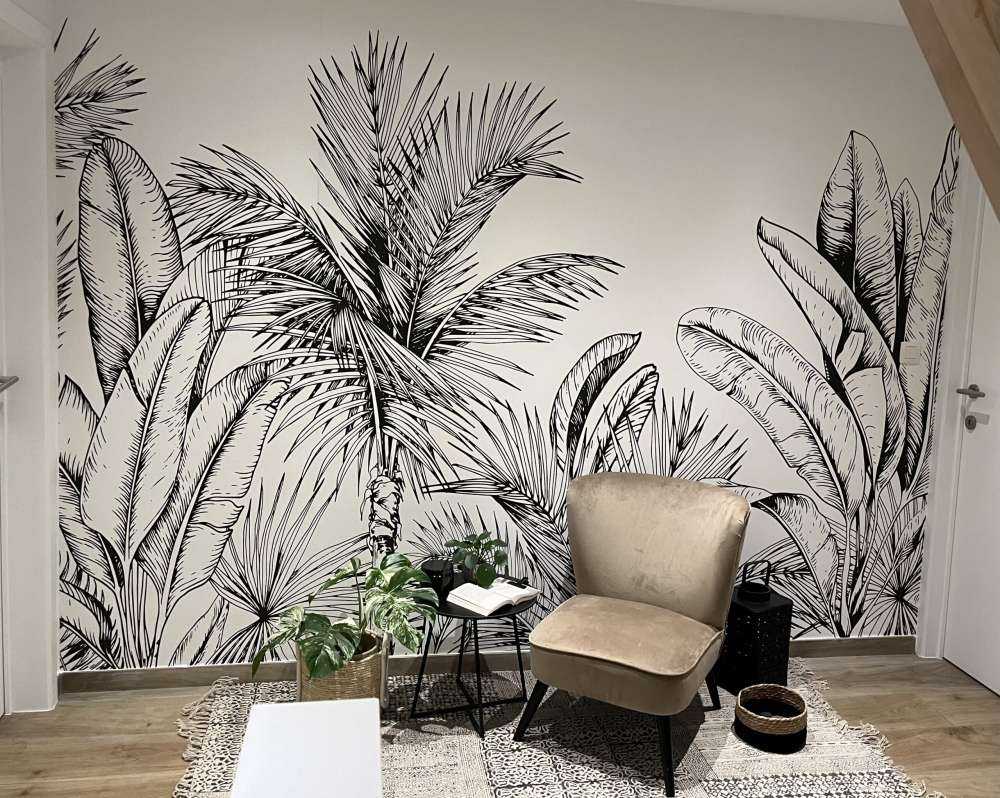 Palmbomen en bananenbladeren