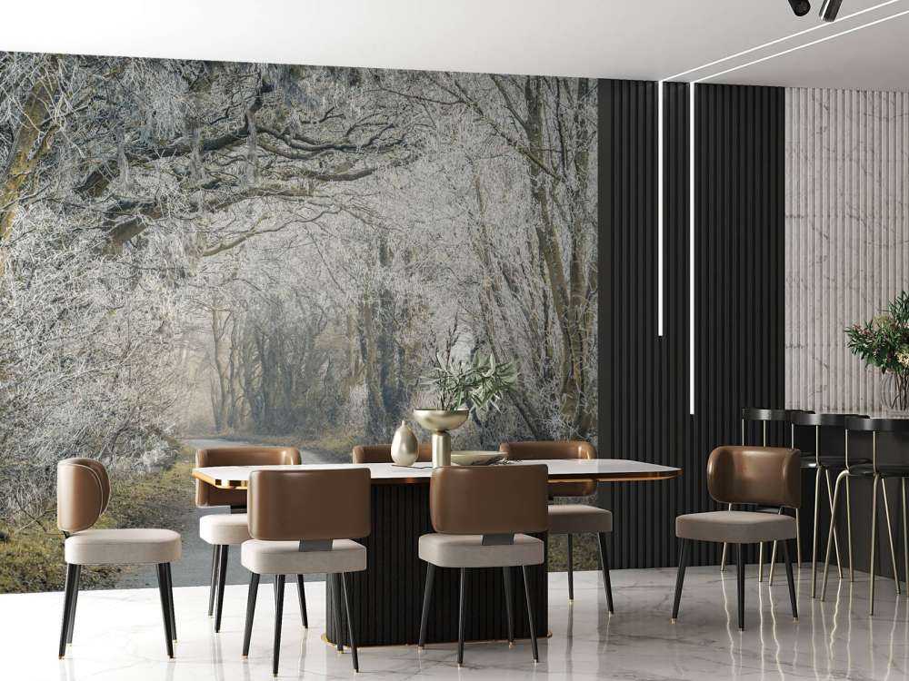 Bevroren weg door bos