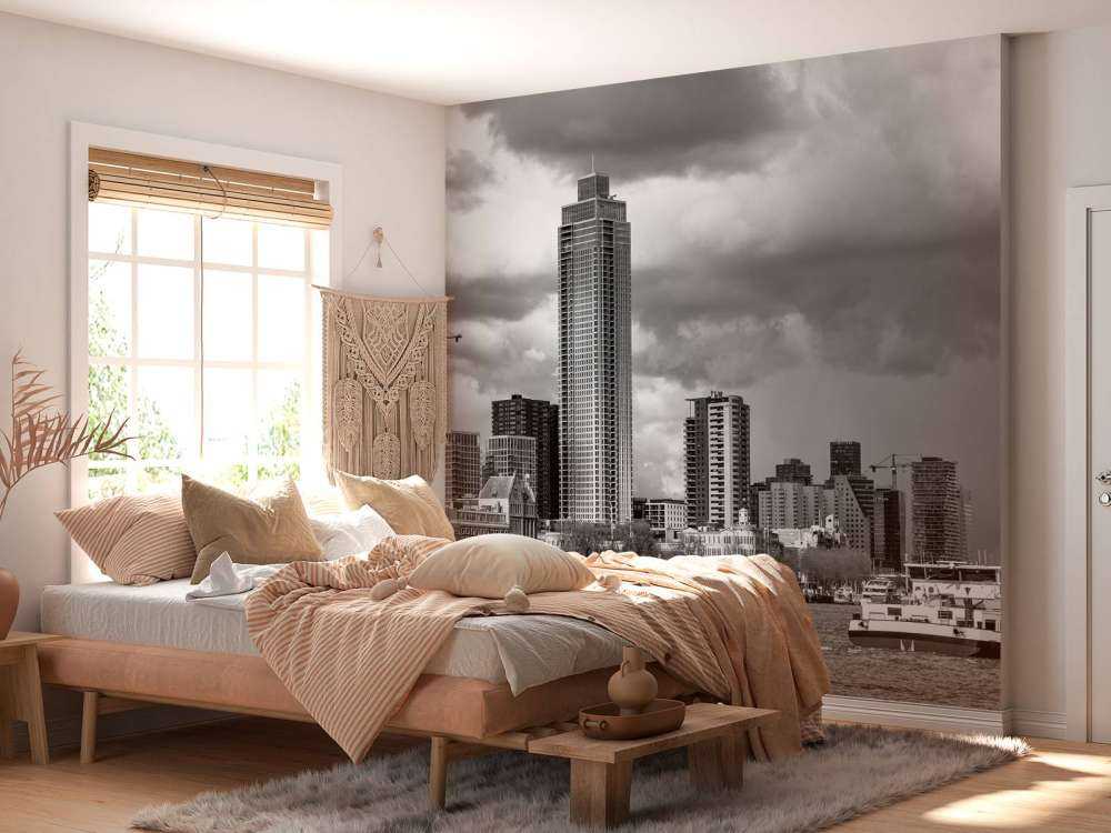 Skyline Rotterdam (Westerkade) vanaf Katendrecht (zwart wit) 