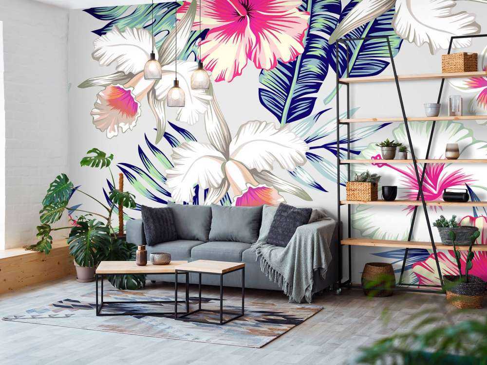 Exotische bloemen met een grijze achtergrond