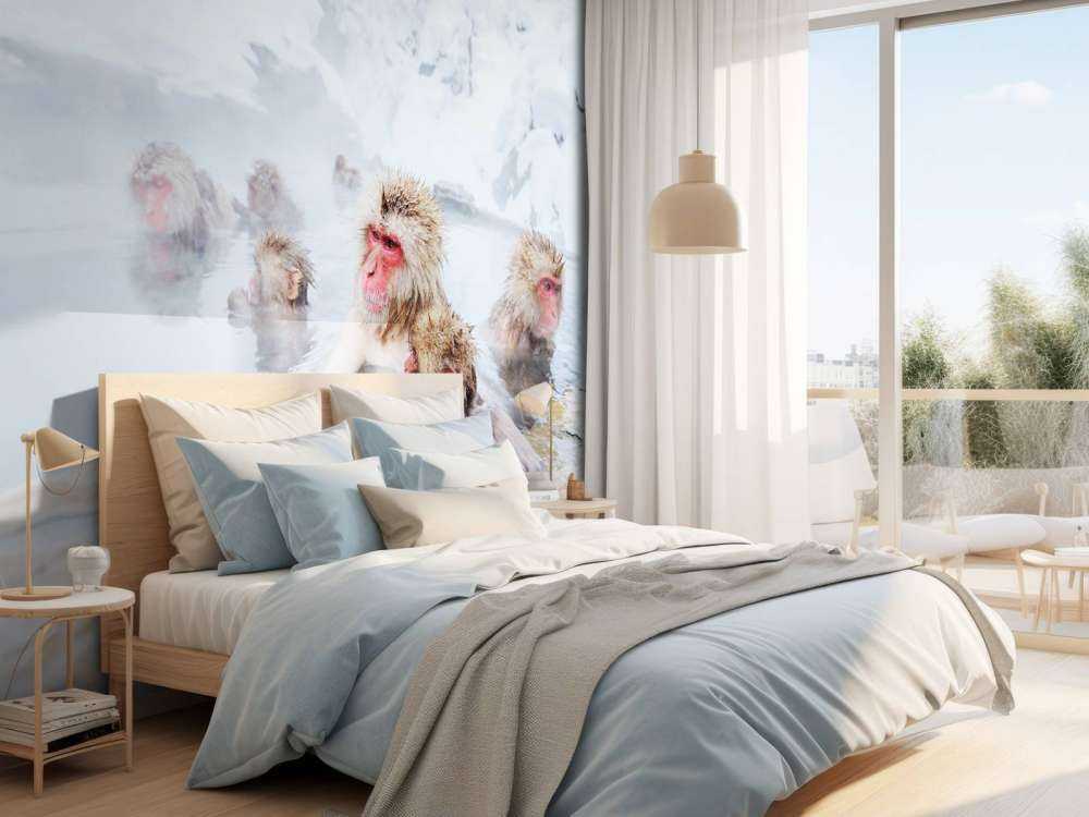 Sneeuwapen genieten van het warme water