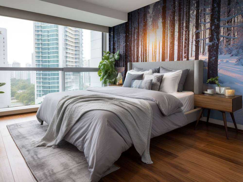 Zonsondergang in een winterbos