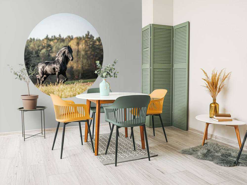 Fries Paard op het gras omringd door bomen