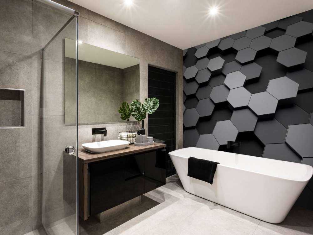 3D weergave van zeshoeken in zwart-wit