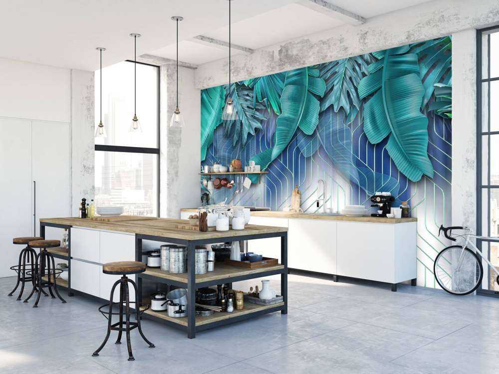 Groene bladeren en grafisch groen lijnenspel