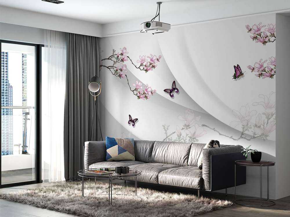 Witte 3D achtergrond met sierlijke bloesem