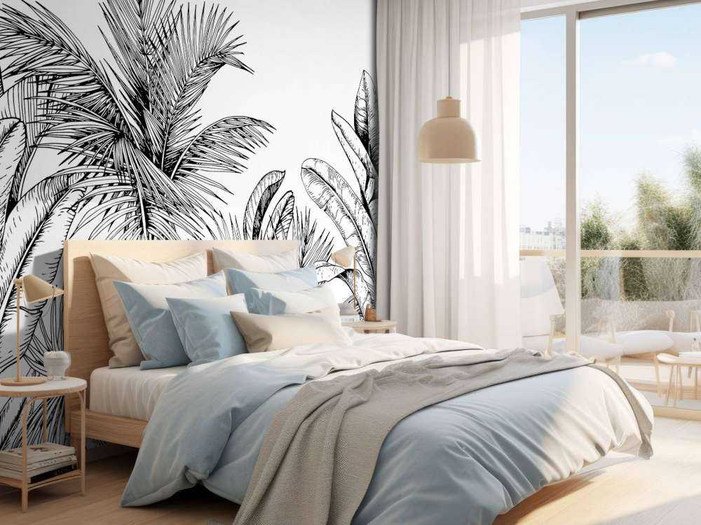 Palmbomen en bananenbladeren