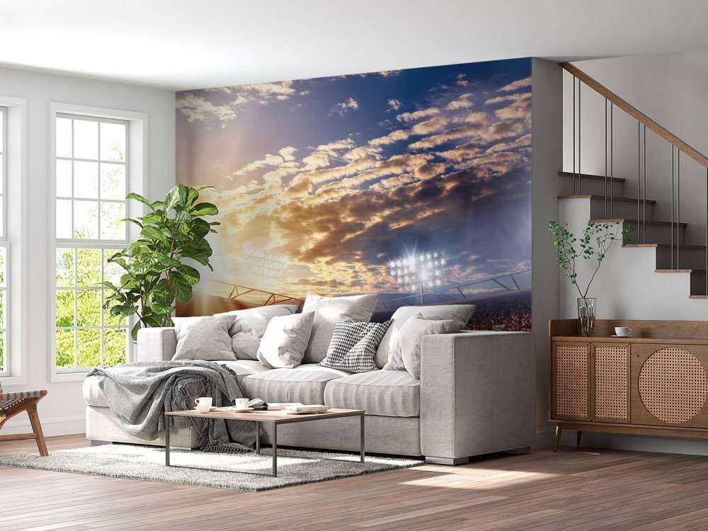 Honkbalstadion bij zonsondergang