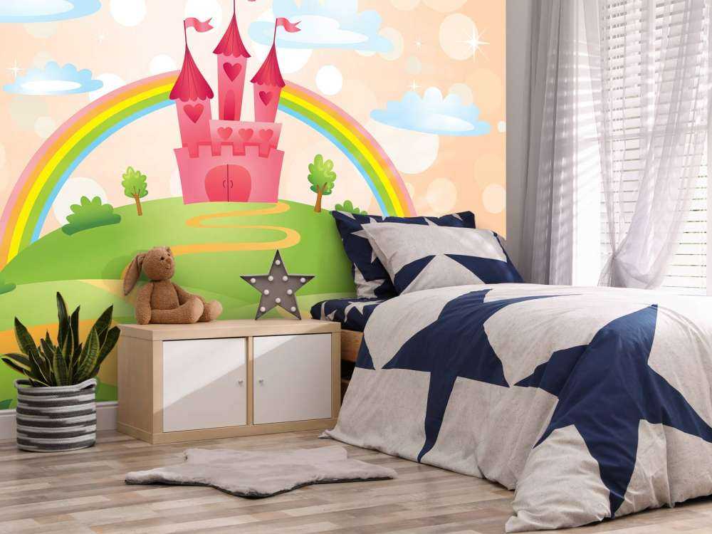 Sprookjeskasteel met een regenboog