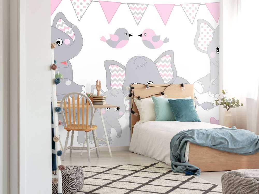 Olifanten en vogeltjes met slingers