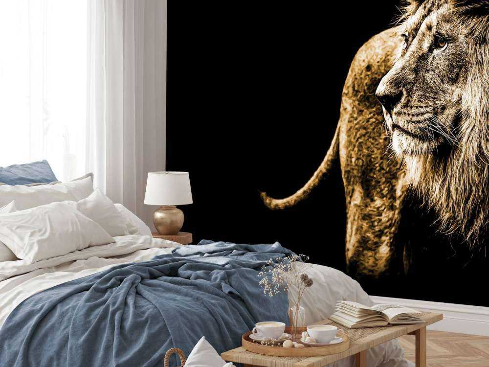 Harige leeuw met een zwarte achtergrond