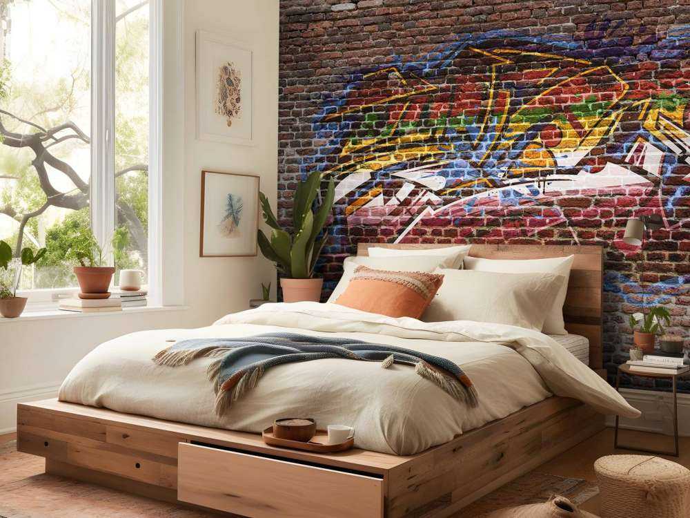 Graffiti op bakstenen muur