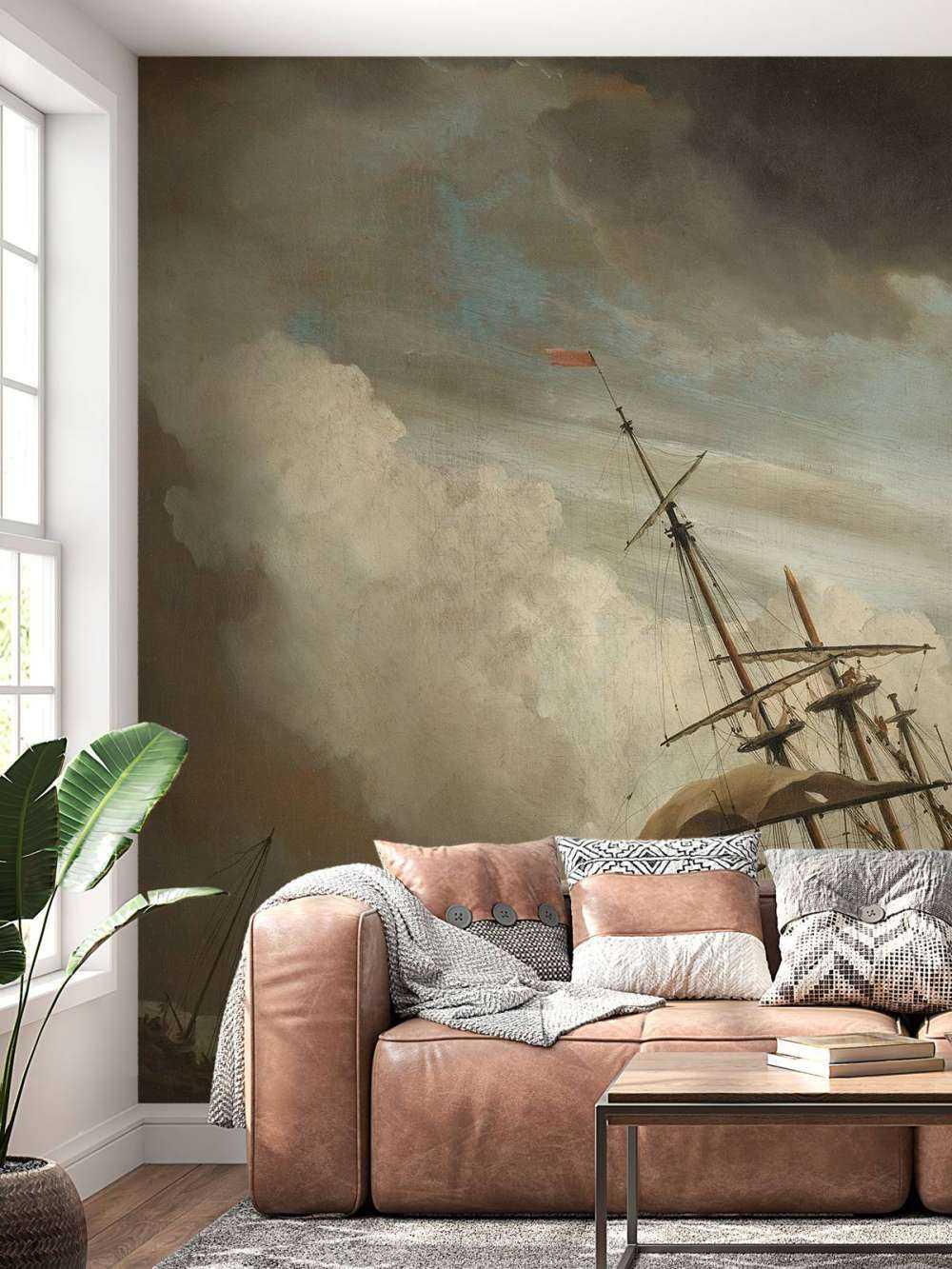 Een schip in volle zee bij vliegende storm