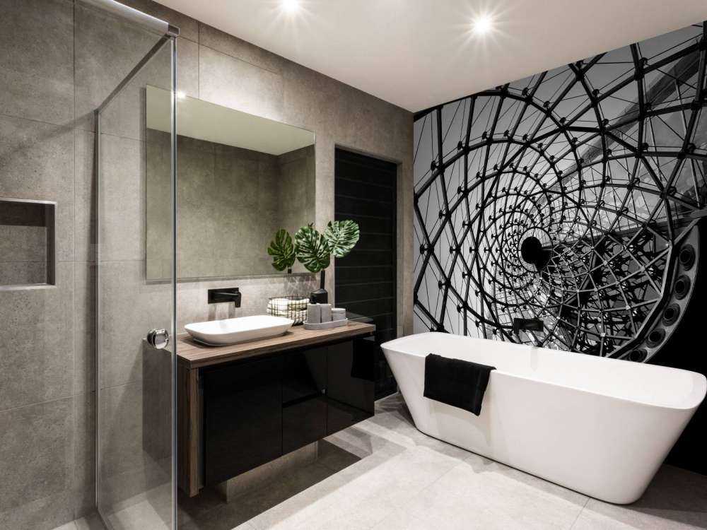 Spiraalvormige architectuur in zwart-wit