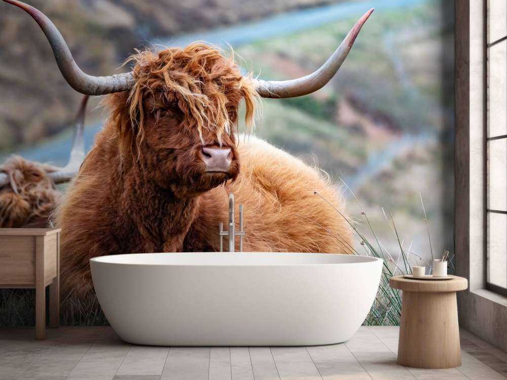 Schotse Hooglanders in het gras