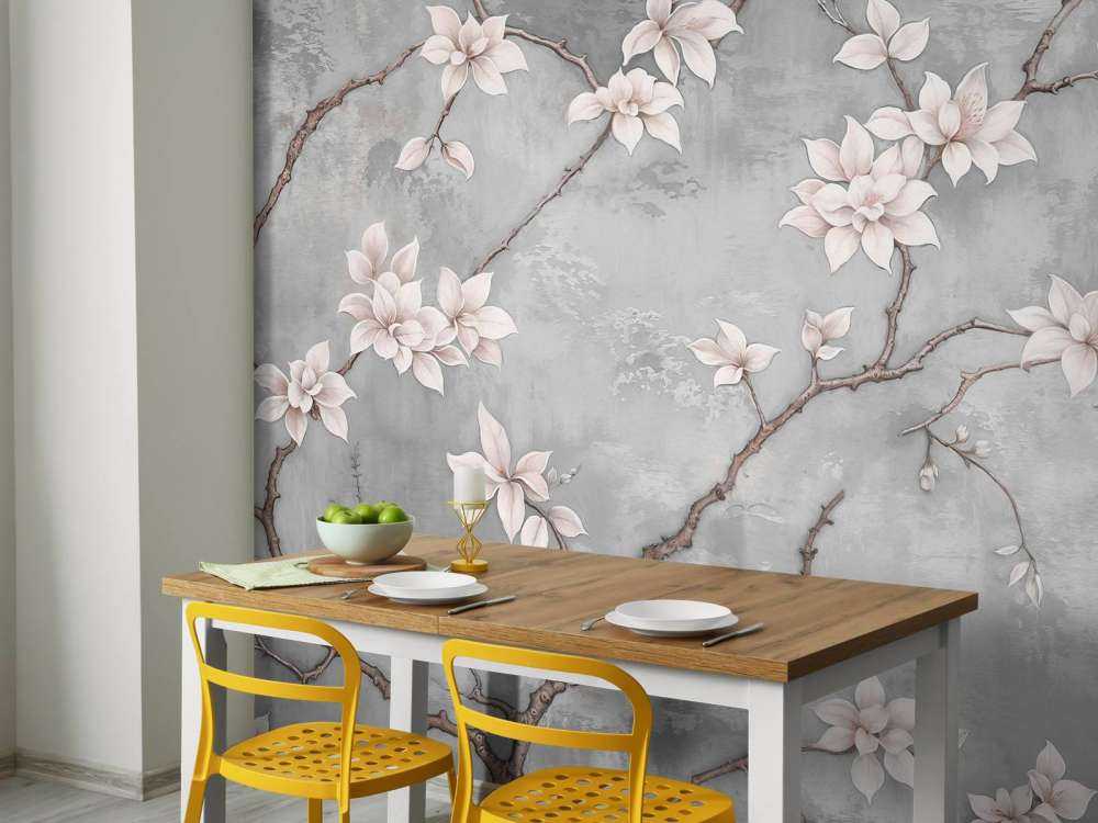 Witte magnoliatak op mistgrijs