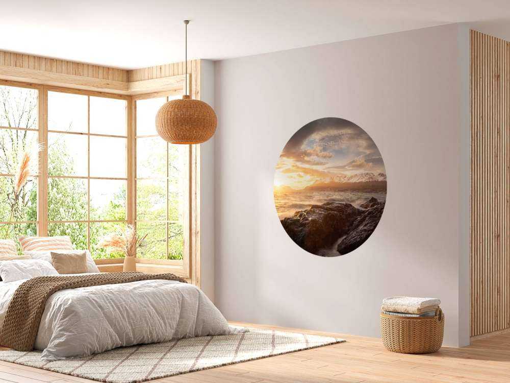 Gouden Zonsondergang Aan Bergkust