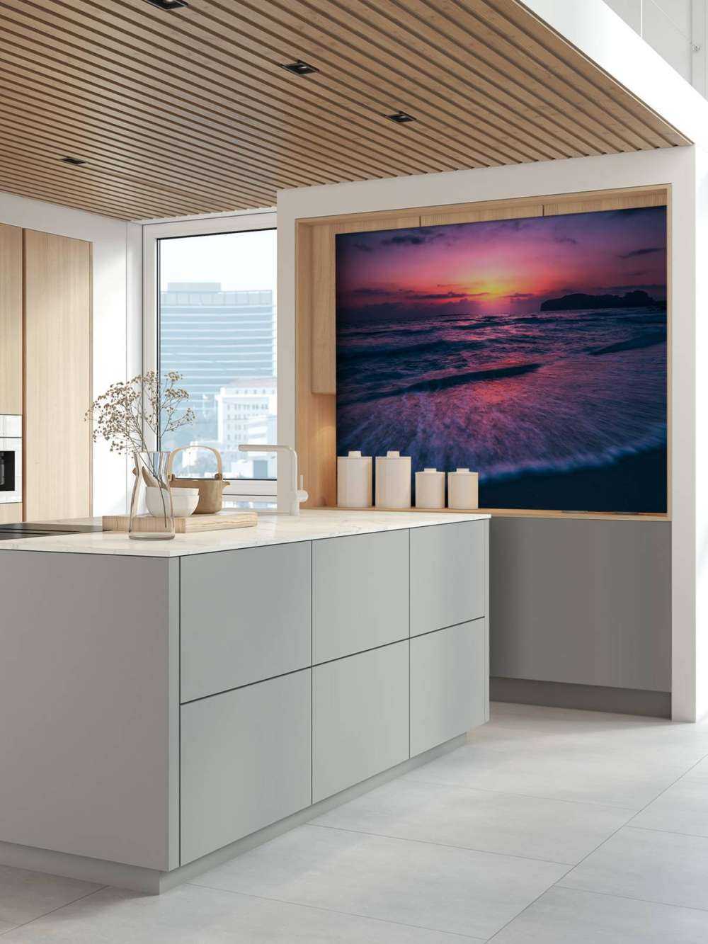 Avondgloed aan paarse kust