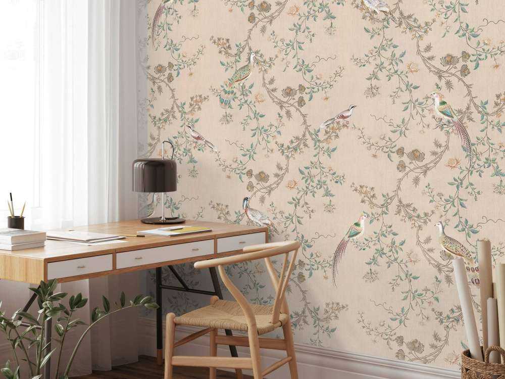 Fazanten tussen bloeiende ranken