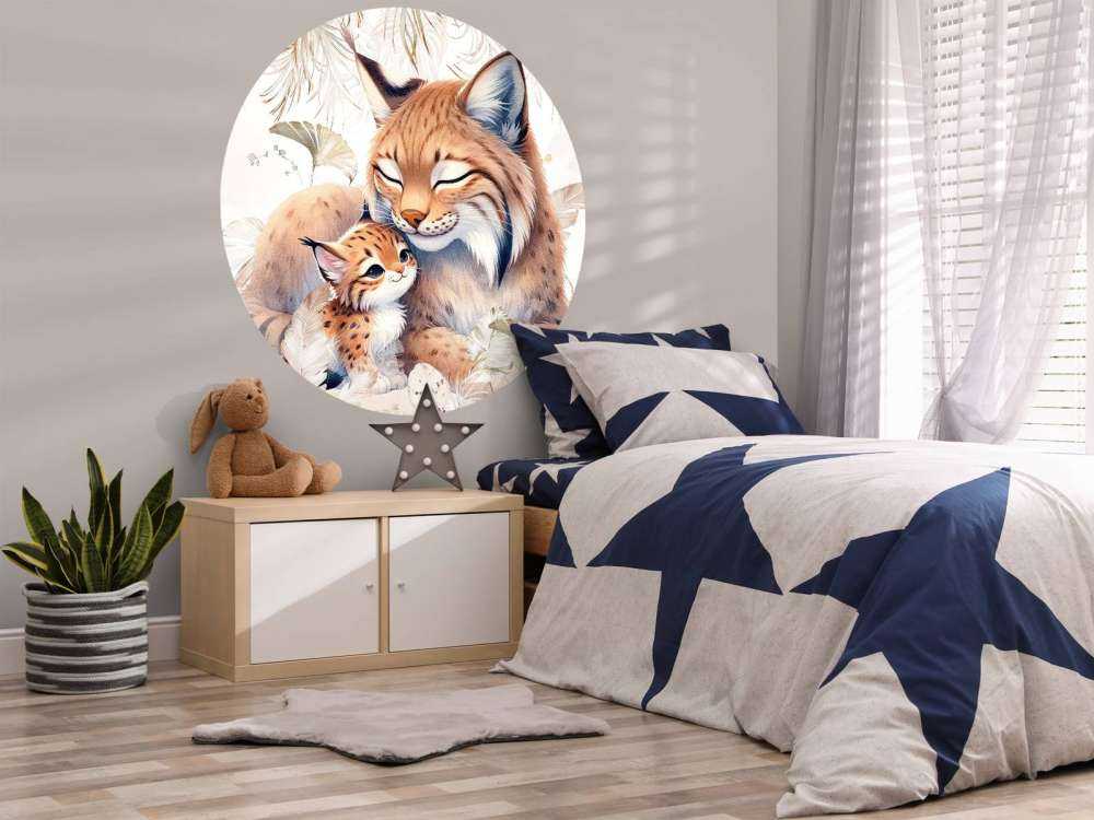 Liefdevolle lynx met jong