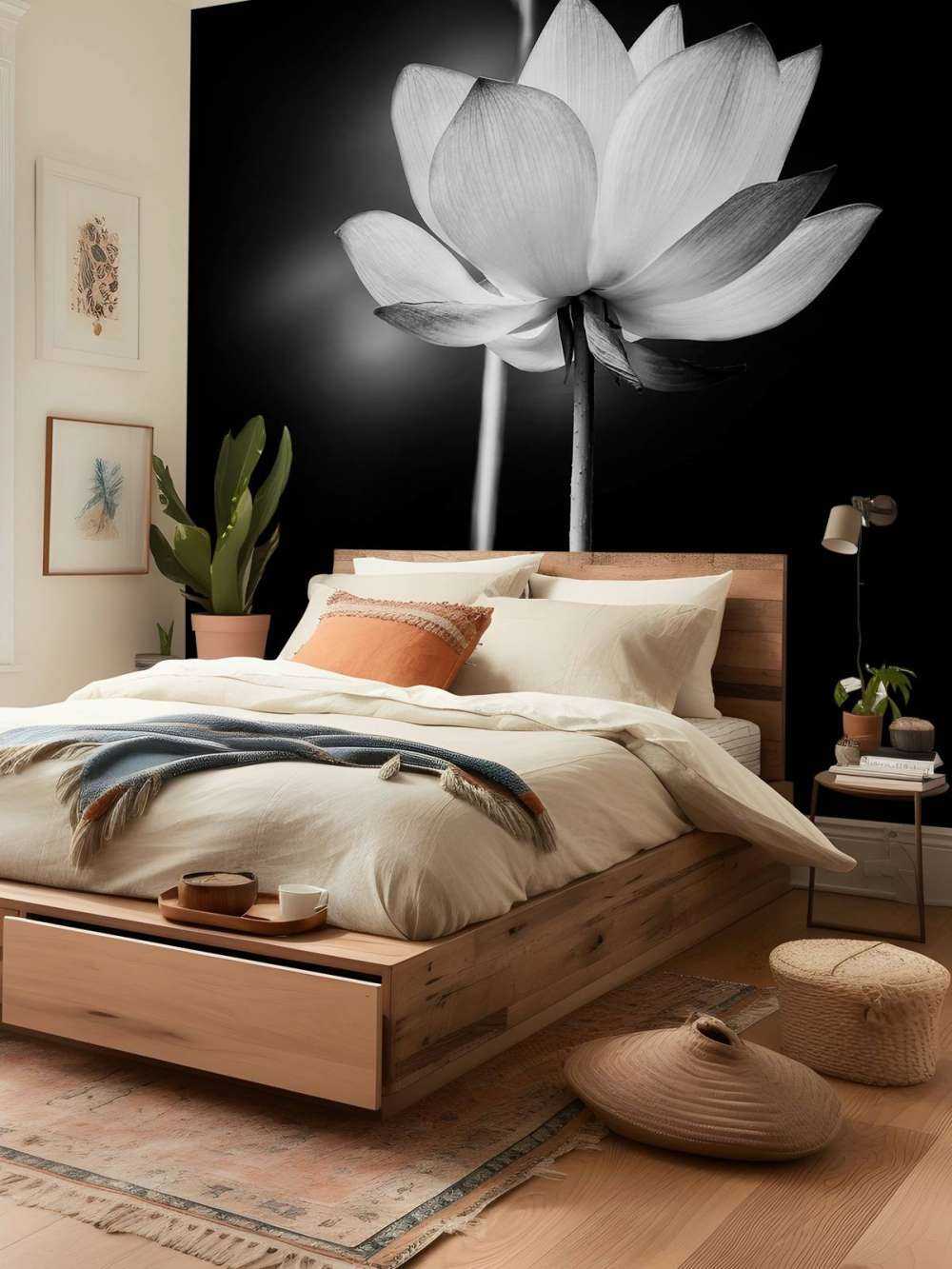 Lotusbloemen zwart-wit