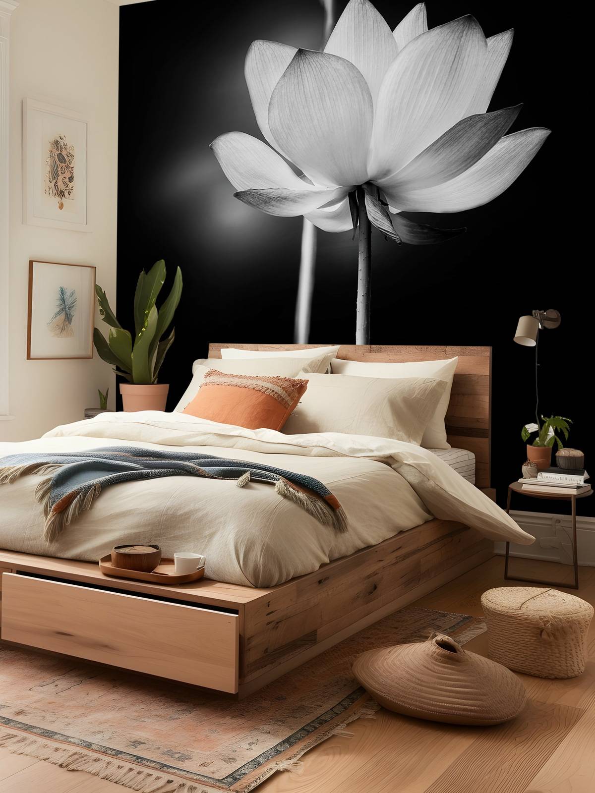 Lotusbloemen zwart-wit