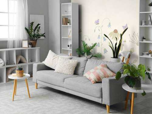 Bloemenveld hoog met vlinders beige, oud roze, groen en lila