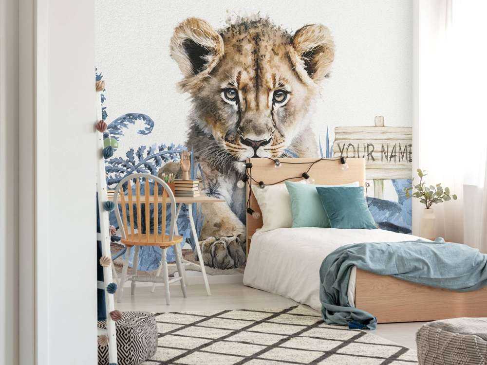 Jonge leeuw in de jungle blauw