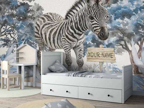 Jonge zebra in de natuur blauw