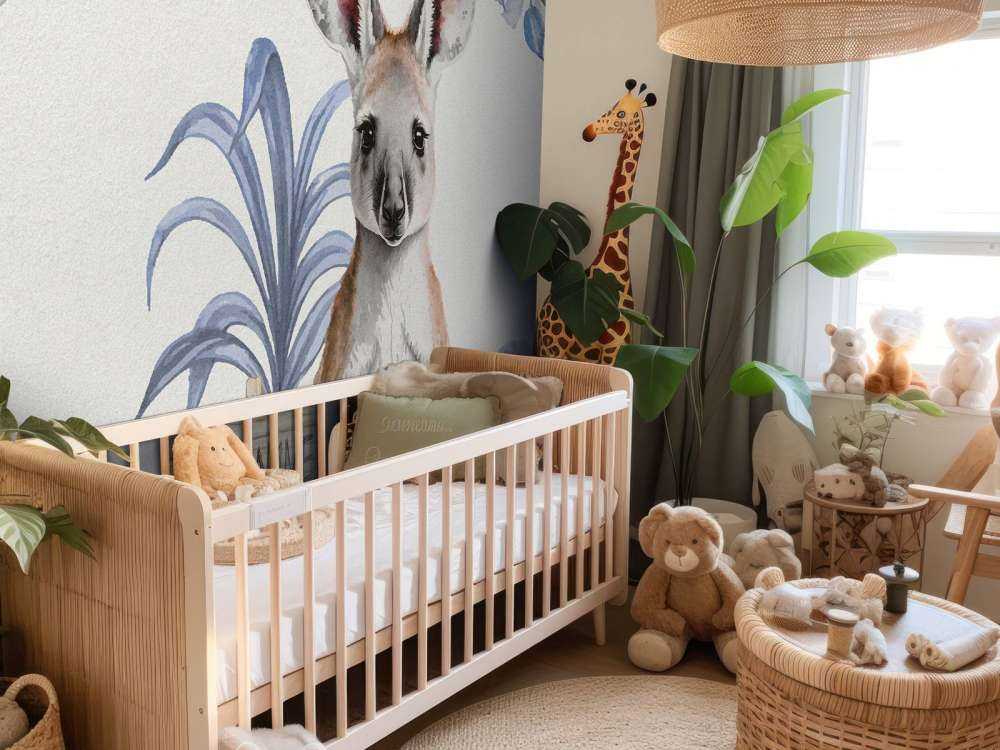 Jonge kangeroe in de jungle blauw