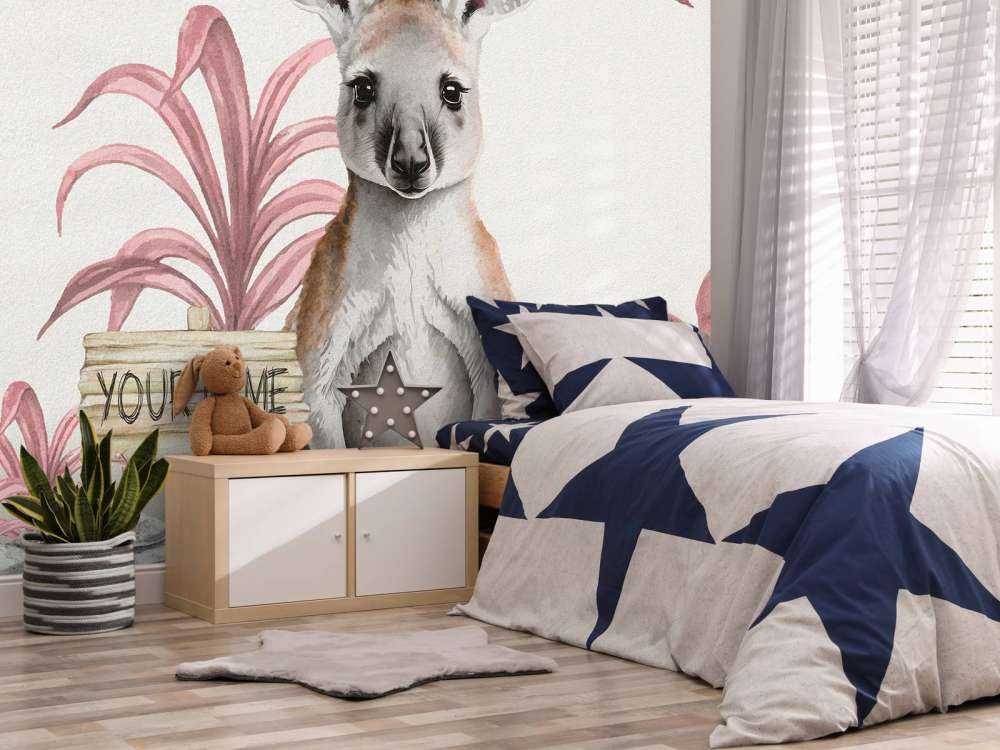 Jonge kangeroe in de jungle roze