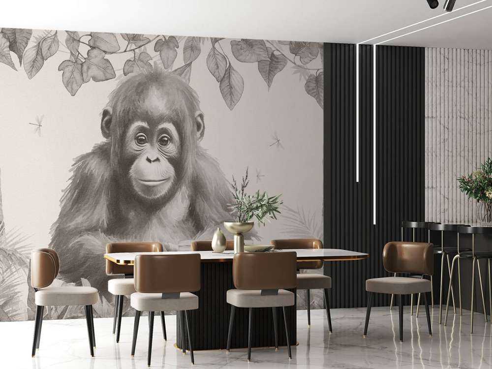 Jonge orang-oetan in de jungle beige