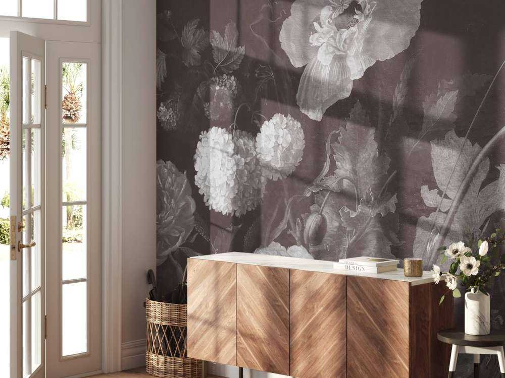 Baroque bloemen stilleven - dark sepia