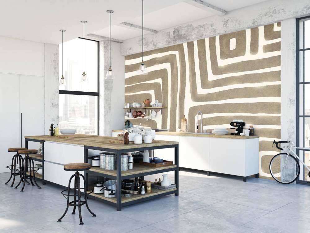 Abstract maze art beige