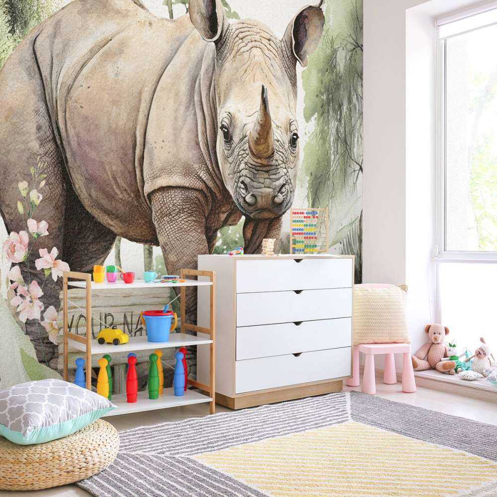 Baby neushoorn op de savanne