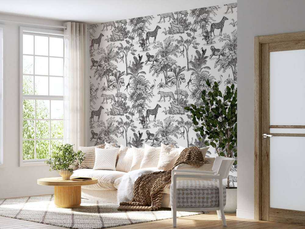 Jungle patroon in zwart-wit