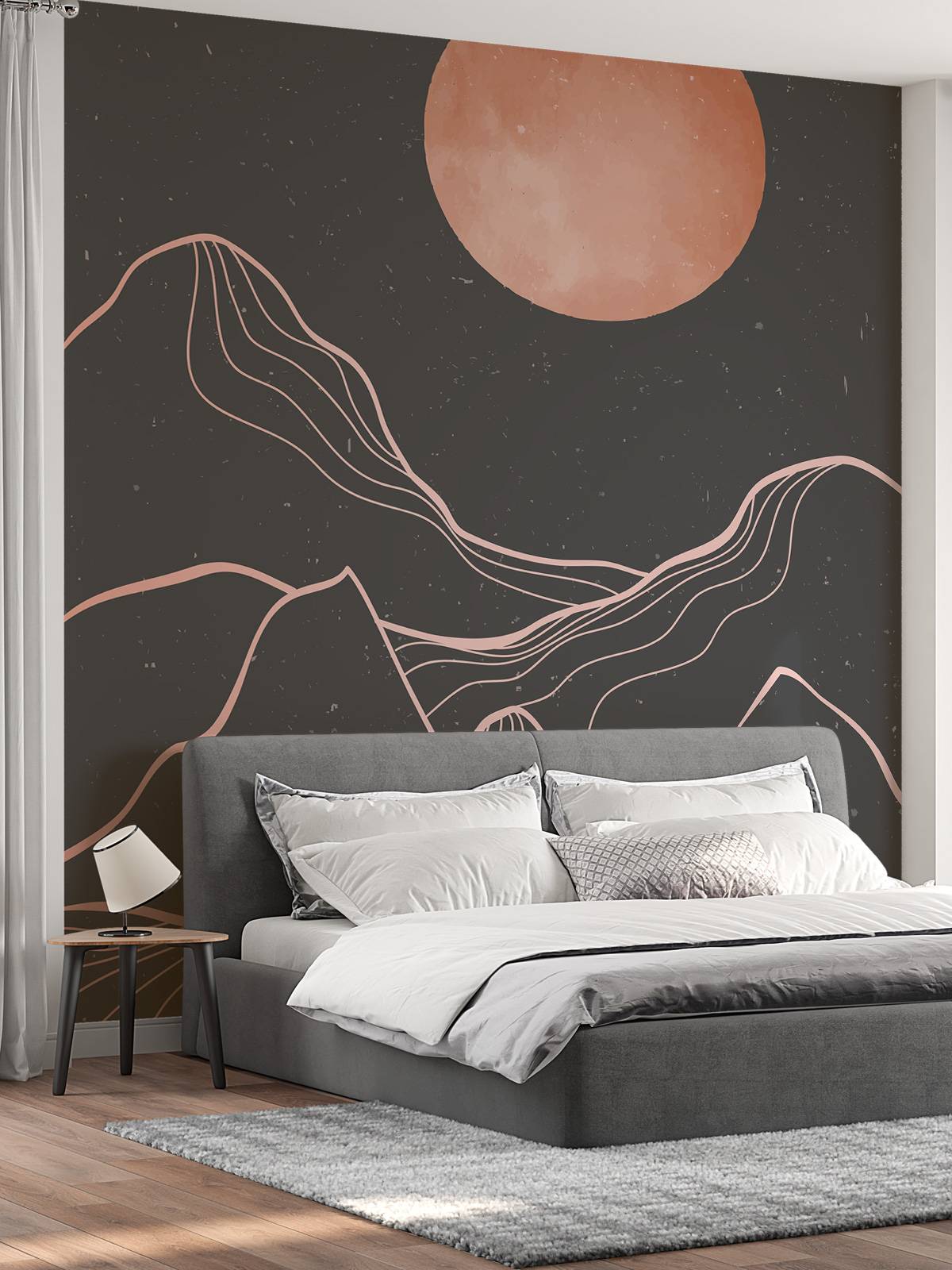Bergen en roze maan