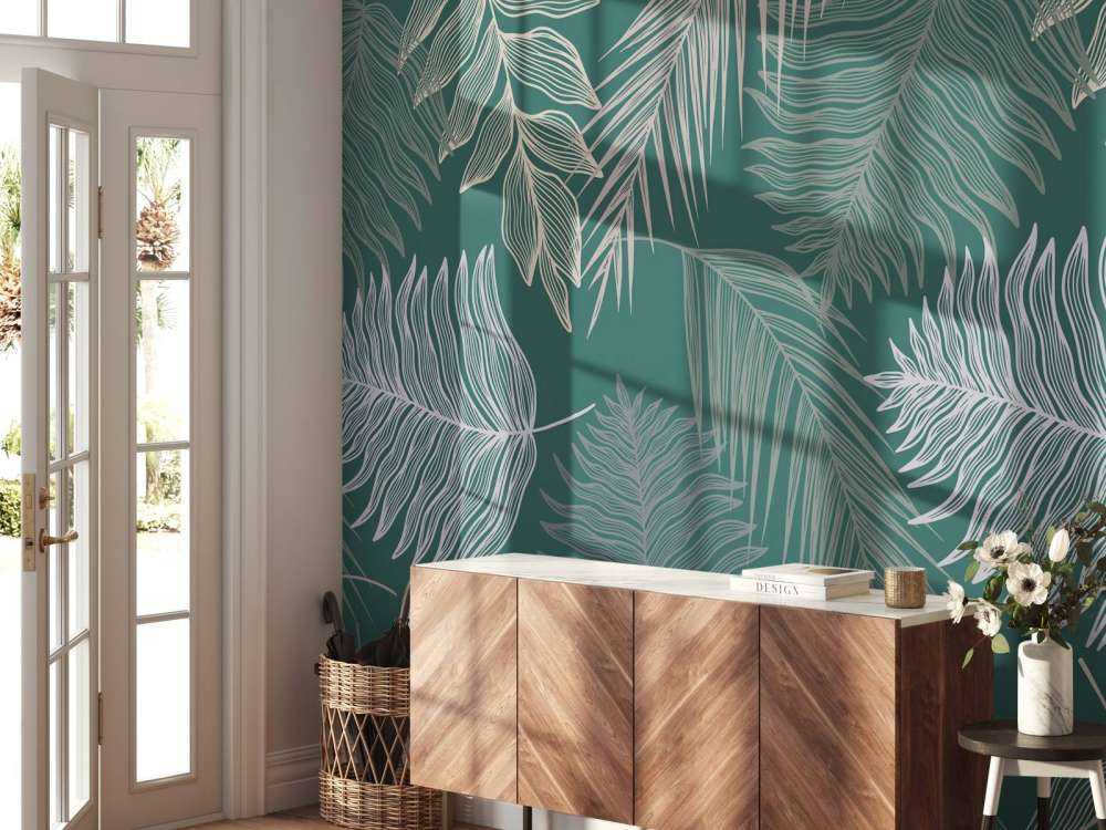 Palmblad op groene achtergrond