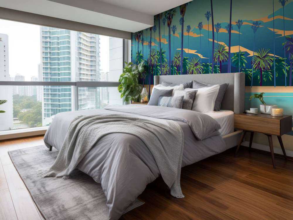 Getekende meer met palmbomen