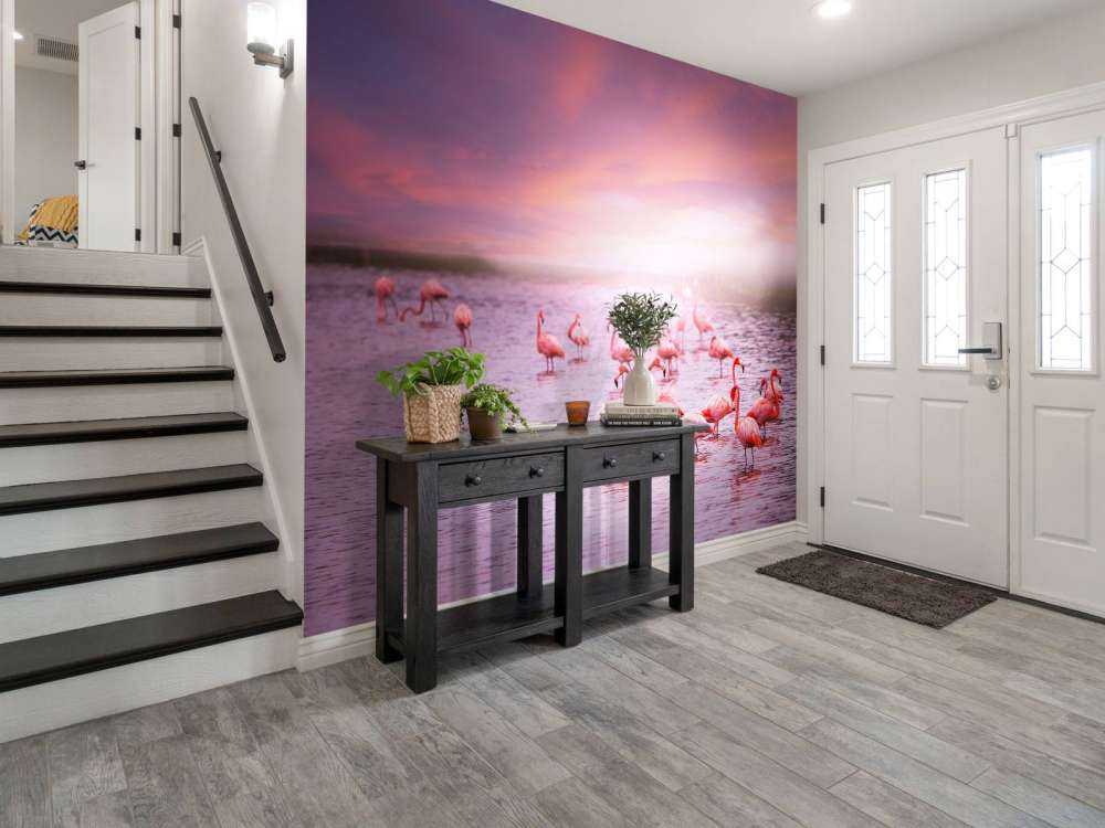 Flamingo's met zonsondergang