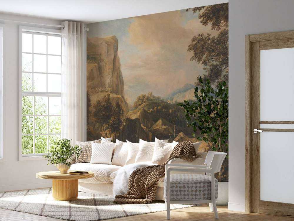 Bergachtig landschap met visser