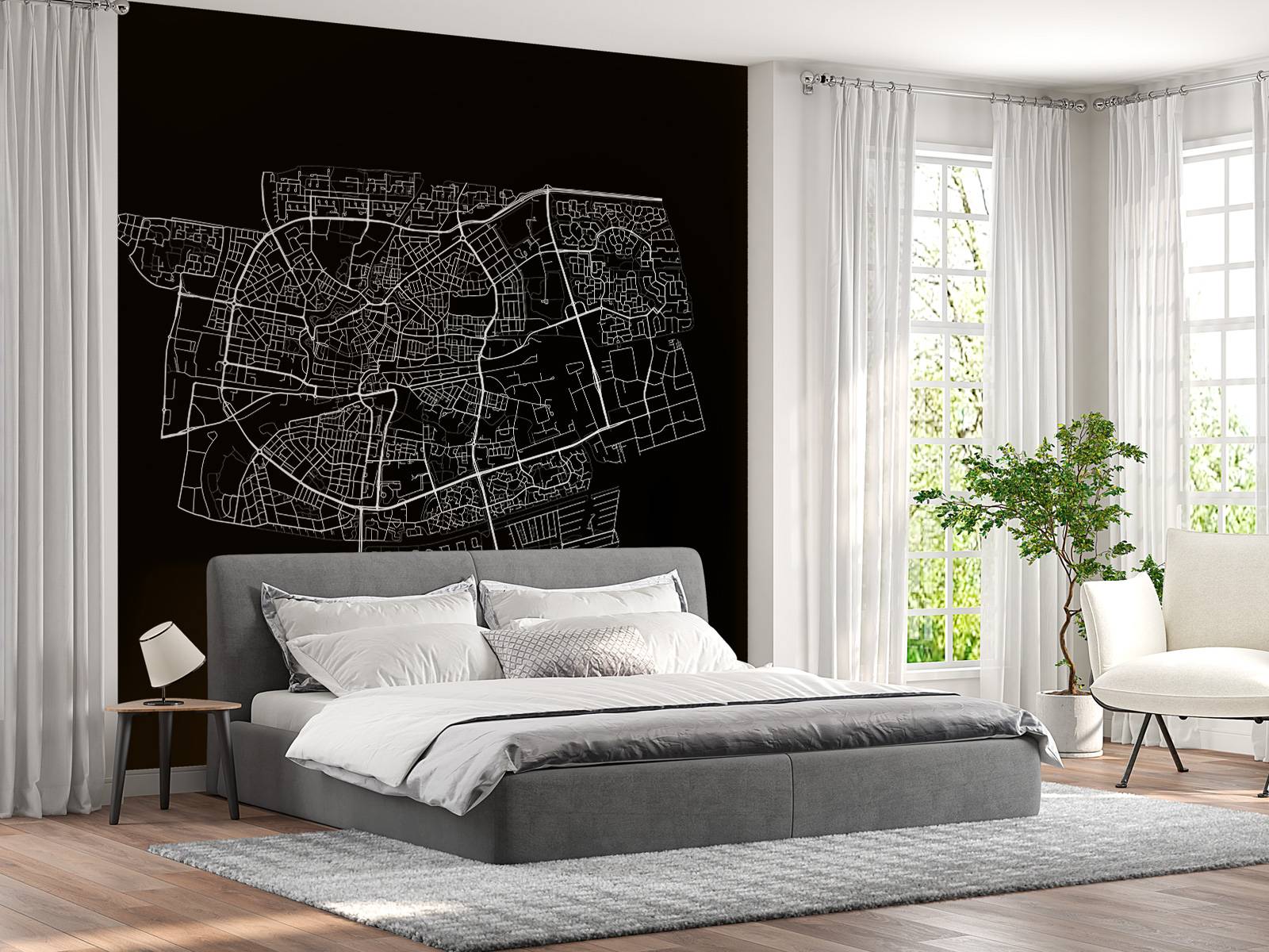 Plattegrond van Leeuwarden, zwart
